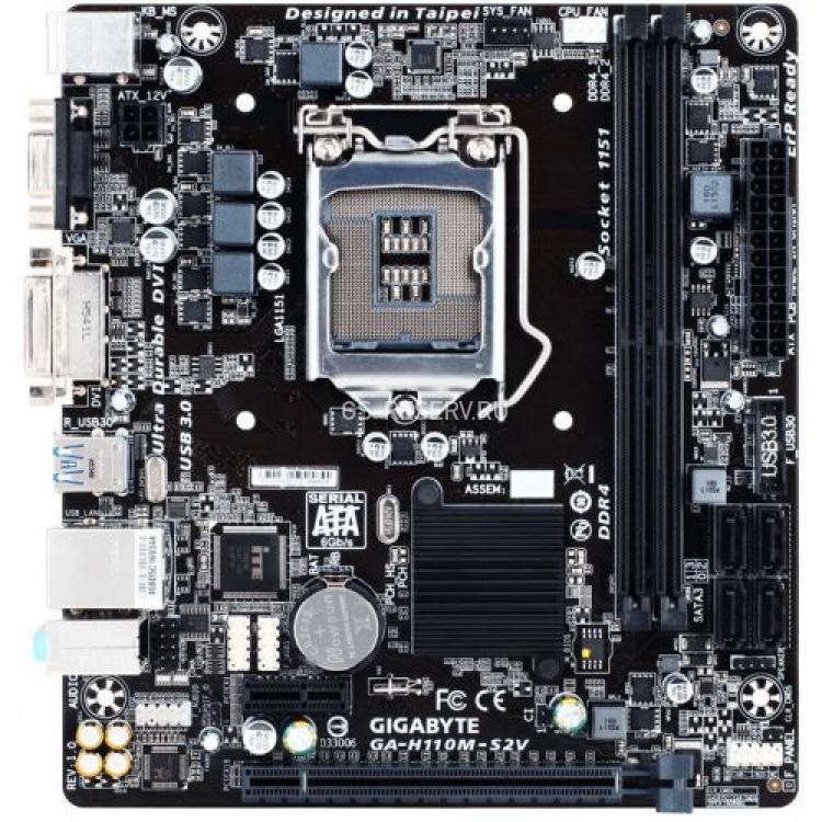 Материнская Плата Gigabyte iH110 S1151 HT 2DualDDRIV 4SATAIII PCI-E16x3.0 PCI-E1x Video DVI LAN1000 AC97-8ch 2USB3 mATX(GA-H110M-S2V)