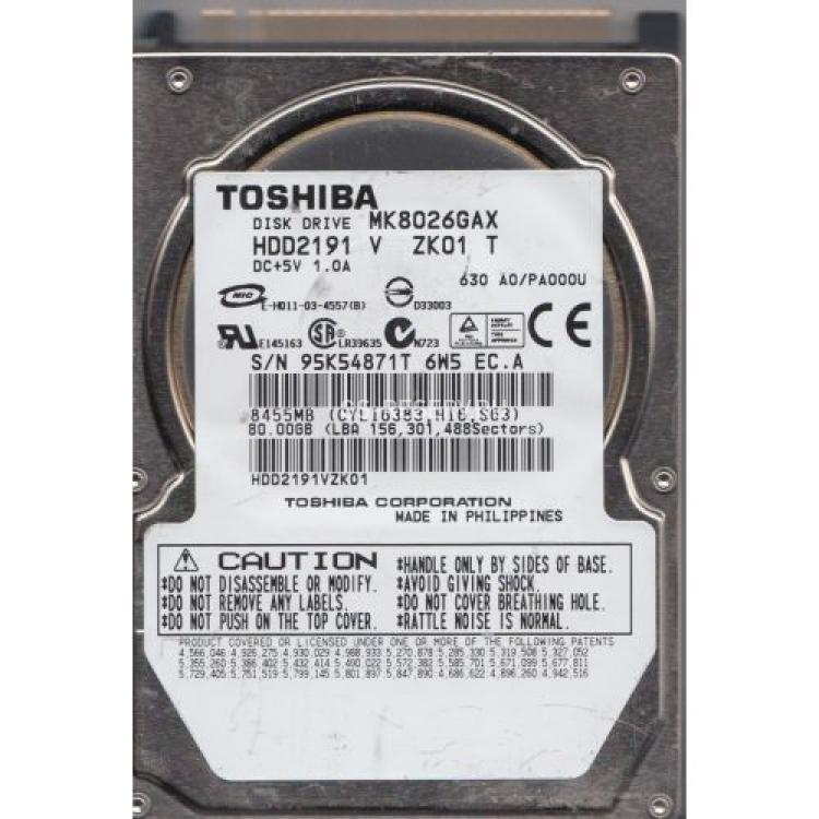Жесткий Диск Toshiba 80Gb (U100/5400/16Mb) IDE 2,5"(MK8026GAX)