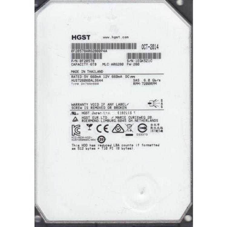 Жесткий Диск HGST Ultrastar He6 6Tb (U600/7200/64Mb) Secure Erase 6G SAS 3,5"(HUS726060ALS644)
