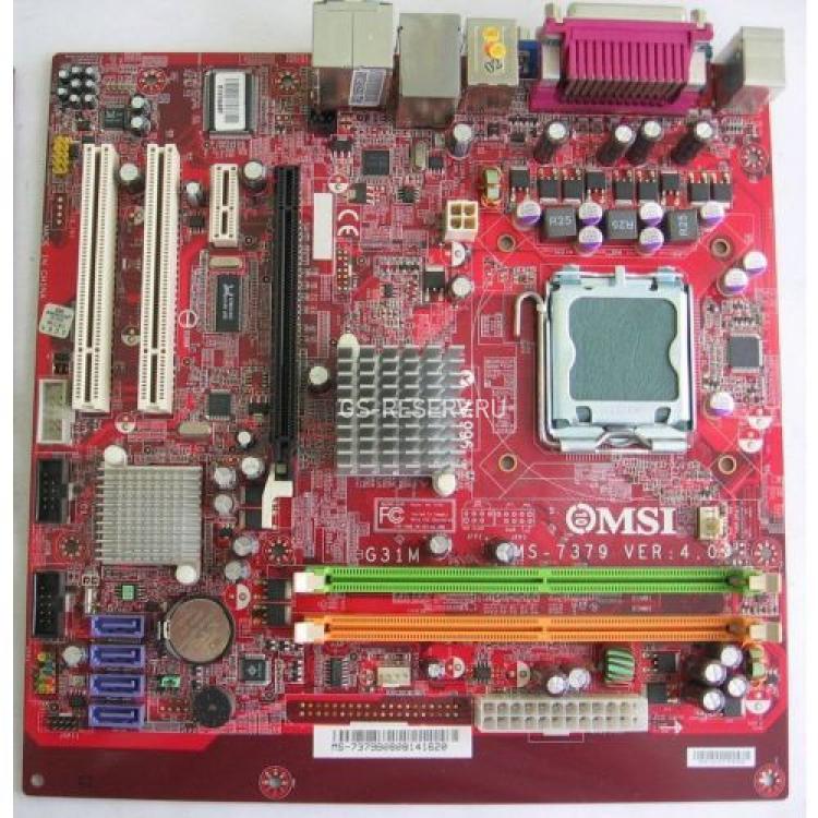 Материнская Плата Micro-Star iG31 S775 HT 2DualDDRII-800 4SATAII U100 PCI-E16x PCI-E1x 2PCI SVGA LAN1000 AC97-8ch mATX(MS-7379 G31M)