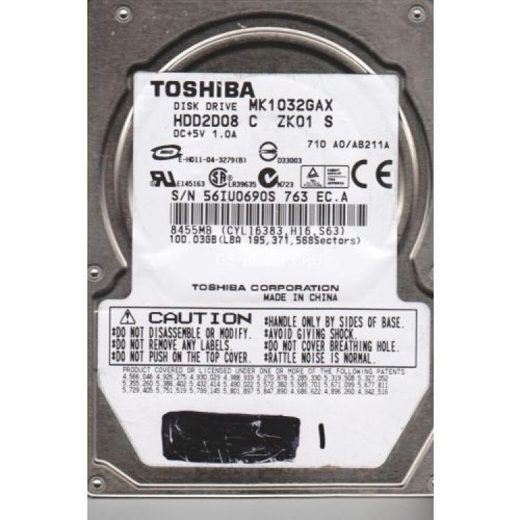 Жесткий Диск Toshiba 100Gb (U100/5400/16Mb) IDE 2,5"(MK1032GAX)
