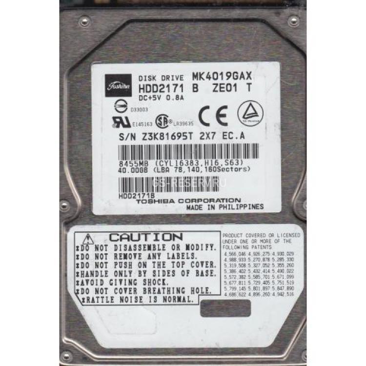 Жесткий Диск Toshiba 40Gb (U100/5400/16Mb) IDE 2,5"(MK4019GAX)