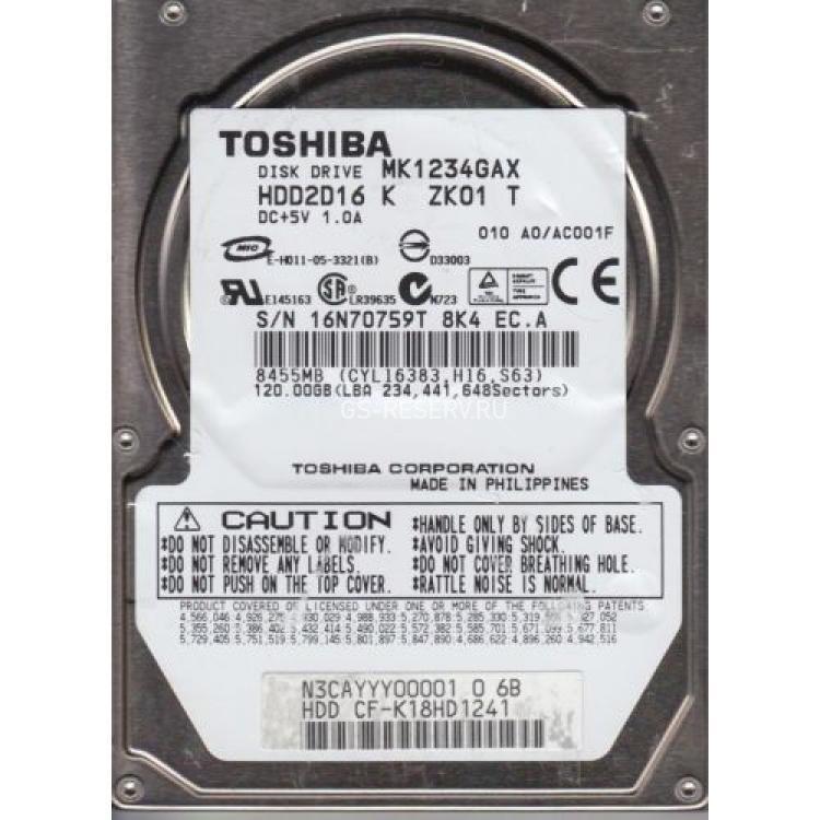 Жесткий Диск Toshiba 120Gb (U100/5400/8Mb) IDE 2,5"(MK1234GAX)