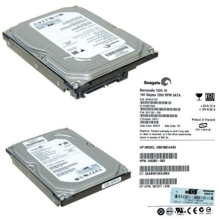 Жесткий Диск HP (Seagate) Barracuda 7200.10 ST3160815AS 160Gb (U300/7200/8Mb) NCQ SATAII For Gen5 Gen5p Gen6 Gen7(458945-B21)