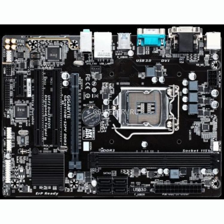 Материнская Плата Gigabyte iH110 S1151 HT 2DualDDRIII 4SATAIII PCI-E16x3.0 PCI-E1x 2PCI Video DVI LAN1000 AC97-8ch 2USB3.1 mATX(GA-H110M-S2PV DDR3)