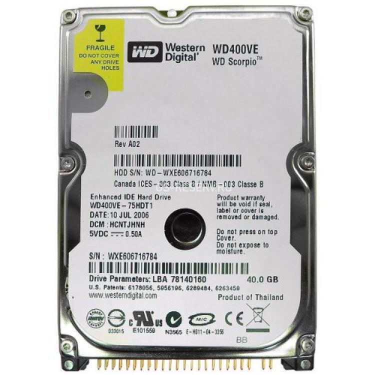 Жесткий Диск Western Digital Scorpio 40Gb (U100/5400/8Mb) IDE 2,5"(WD400VE)