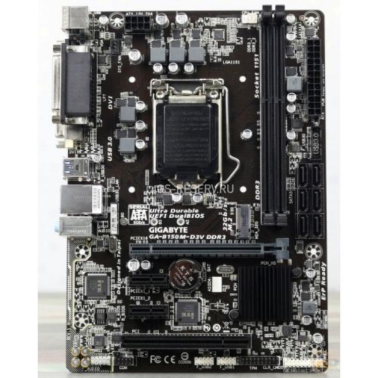 Материнская Плата Gigabyte iB150 S1151 HT 2DualDDRIII 6SATAIII 1M.2 (NGFF) PCI-E16x3.0 2PCI-E1x PCI Video DVI LAN1000 AC97-8ch 4USB3 mATX(GA-B150M-D3V DDR3)