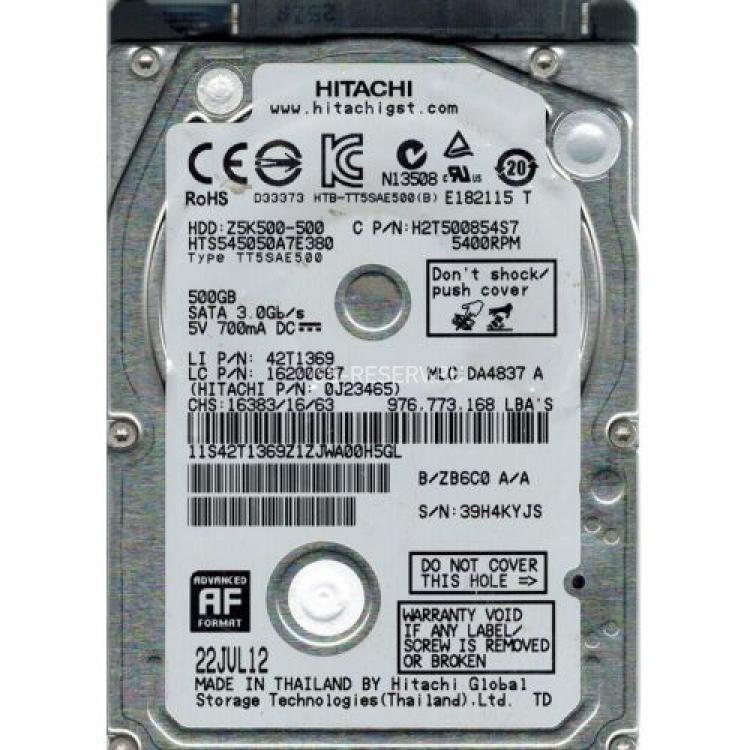 Жесткий Диск Hitachi Travelstar Z5K500 500Gb (U300/5400/8Mb) SATAII 2,5"(0J23465)