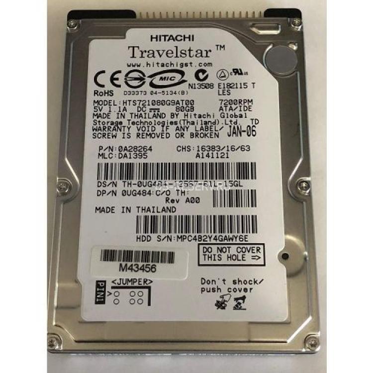 Жесткий Диск Hitachi Travelstar 7K100 80Gb (U100/7200/8Mb) IDE 2,5"(HTS721080G9AT00)
