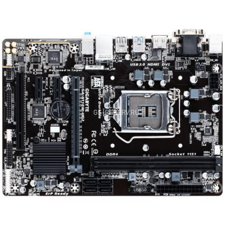 Материнская Плата Gigabyte iH110 S1151 HT 2DualDDRIV 4SATAIII PCI-E16x3.0 2PCI-E1x PCI Video DVI HDMI LAN1000 AC97-8ch 2USB3 mATX(GA-H110M-HD2)