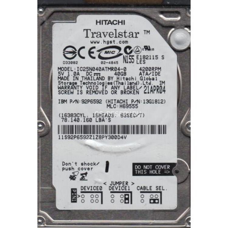 Жесткий Диск Hitachi Travelstar 80GN 40Gb (U100/4200/2Mb) IDE 2,5"(319414-001)
