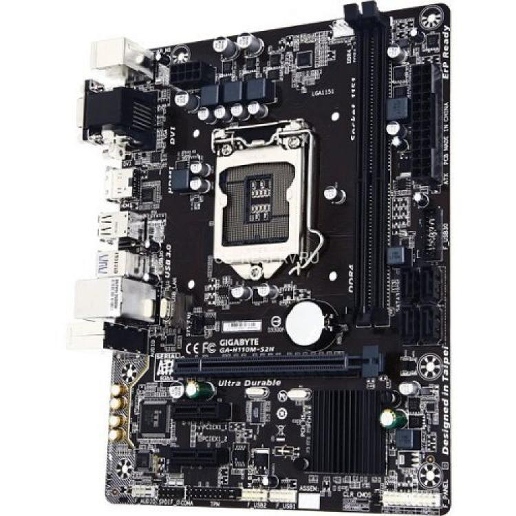 Материнская Плата Gigabyte iH110 S1151 HT 2DualDDRIV 4SATAIII PCI-E16x3.0 2PCI-E1x Video DVI HDMI LAN1000 AC97-8ch 2USB3 mATX(GA-H110M-S2H)