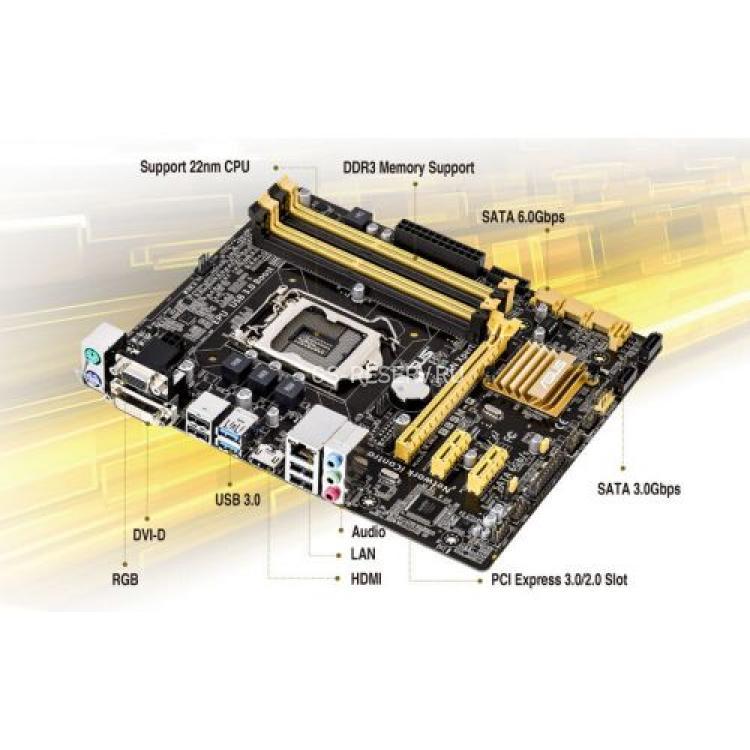 Материнская Плата ASUS iB85 S1150 HT 4DualDDRIII 4SATAIII 2SATAII PCI-E16x3.0 2PCI-E1x Video DVI HDMI LAN1000 AC97-8ch 2USB3 mATX(B85M-G)