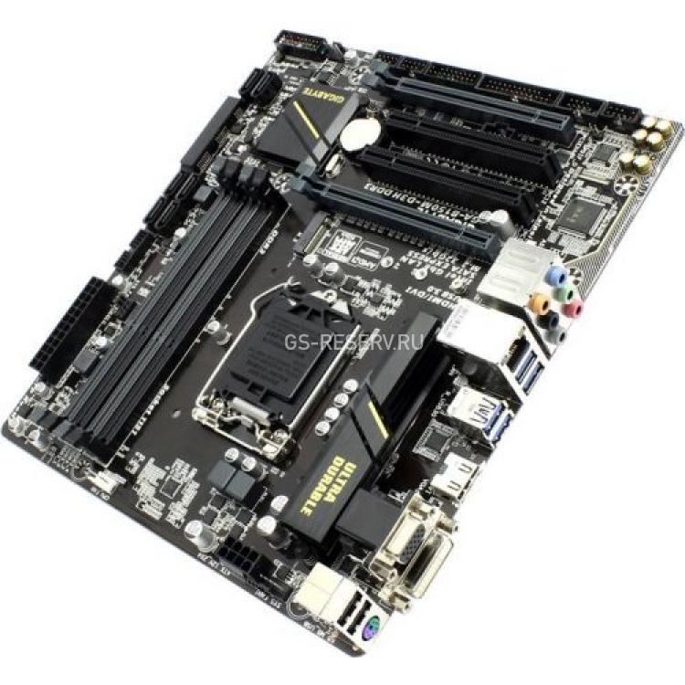 Материнская Плата Gigabyte iB150 S1151 HT 4DualDDRIV 6SATAIII 1SATA-Express 1M.2 (NGFF) 2PCI-E16x3.0 2PCI Video DVI HDMI LAN1000 AC97-8ch 4USB3 mATX(GA-B150M-D3H)