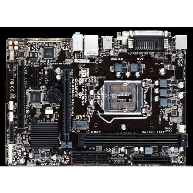 Материнская Плата Gigabyte iB150 S1151 HT 2DualDDRIV 6SATAIII 1M.2 (NGFF) PCI-E16x3.0 2PCI-E1x PCI Video DVI LAN1000 AC97-8ch 4USB3 mATX(GA-B150M-D3V)