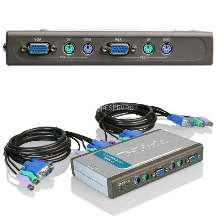 KVM Переключатель D-Link 4xChannel 1xHD15Pin&2xPS With Cables 2x(DKVM-4K)
