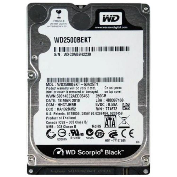 Жесткий Диск Western Digital Scorpio Black 250Gb (U300/7200/16Mb) SATAII 2,5"(W94DJ)