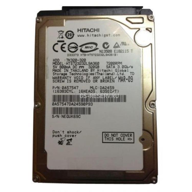 Жесткий Диск Hitachi Travelstar 7K320 320Gb (U300/7200/16Mb) SATAII 2,5"(HTS723232L9A360)