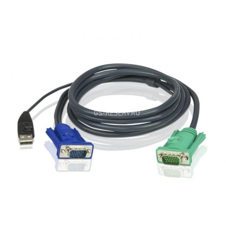 KVM Кабель ATEN Монитор+Клавиатура/Мышь SPHD15 To HD DB15+USB A Male-Female 3m(2L-5203U)
