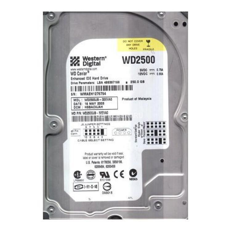 Жесткий Диск Western Digital Caviar 7200 SE 250Gb (U100/7200/8Mb) IDE(WD2500JB-55REA0)