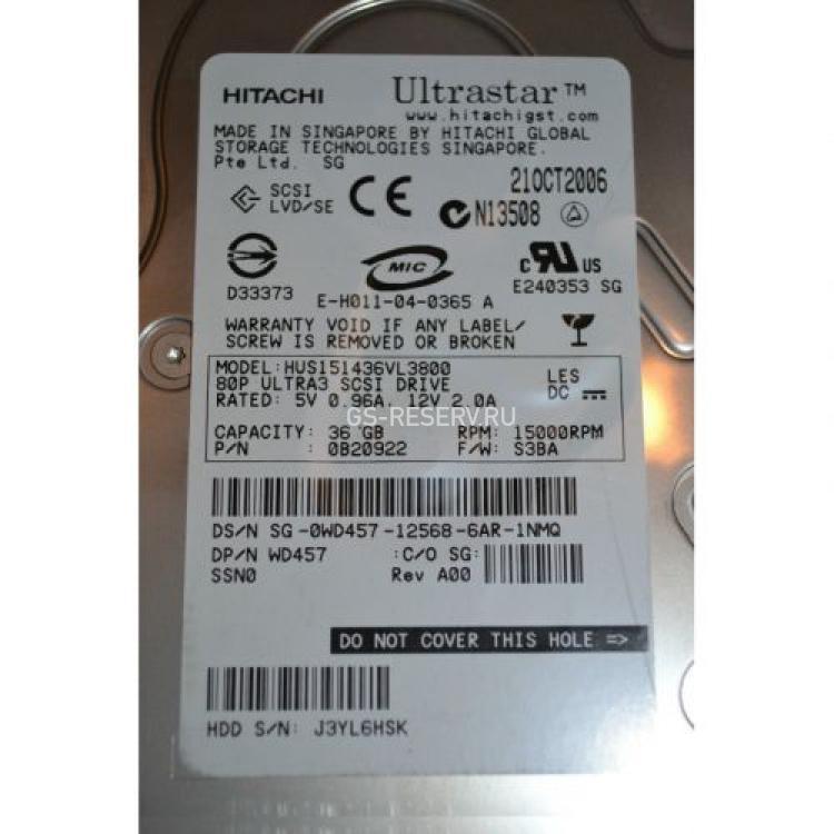 Жесткий Диск Hitachi Ultrastar 15K147 36,7Gb (U320/15000/16Mb) 80pin U320SCSI(HUS151436VL3800)
