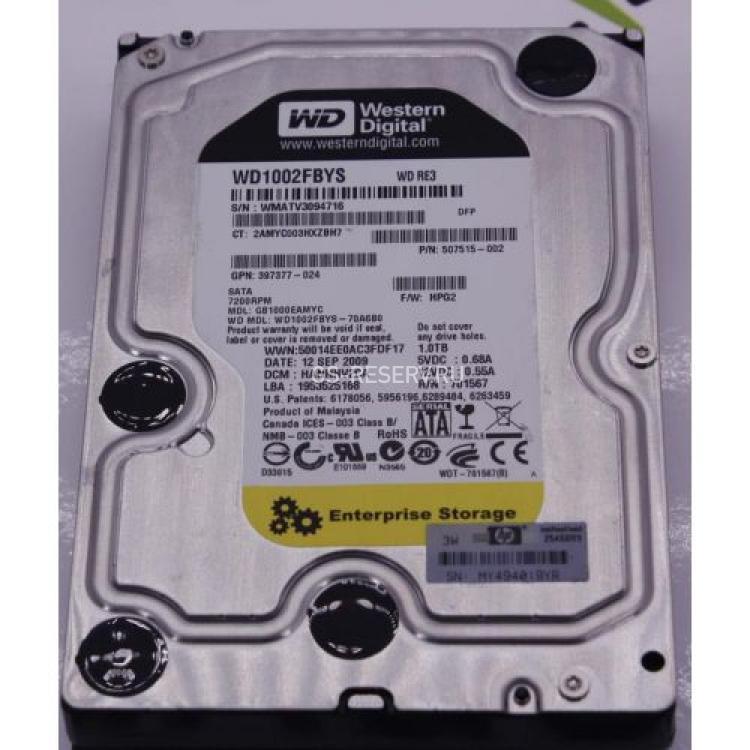 Жесткий Диск HP (Western Digital) RE3 WD1002FBYS-70A6B0 1Tb (U300/7200/32Mb) NCQ SATAII For Gen5 Gen5p Gen6 Gen7(617886-B21)