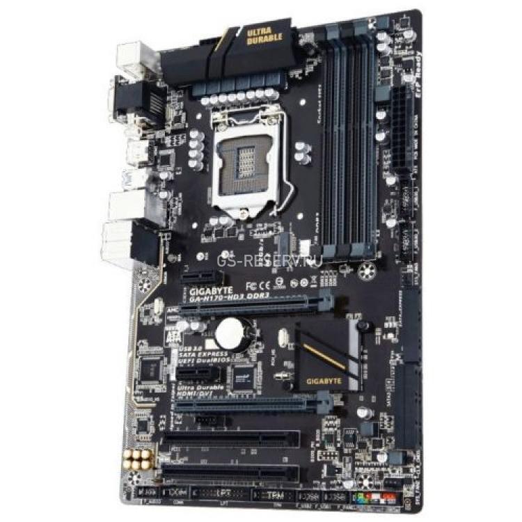 Материнская Плата Gigabyte iH170 S1151 HT 4DualDDRIV 6SATAIII 2SATA-Express 1M.2 (NGFF) 2PCI-E16x3.0 2PCI-E1x 2PCI Video DVI HDMI LAN1000 AC97-8ch 4USB3 ATX(GA-H170-HD3)