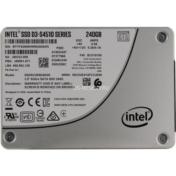 Твердотелый Накопитель SSD Intel D3 S4510 Series 240Gb 560/280Мб/сек 6G AES TLC 2DWPD 90K/16K IOPS 900TBW MBTF 2M SATAIII 2,5" 7mm(SSDSC2KB240G8)