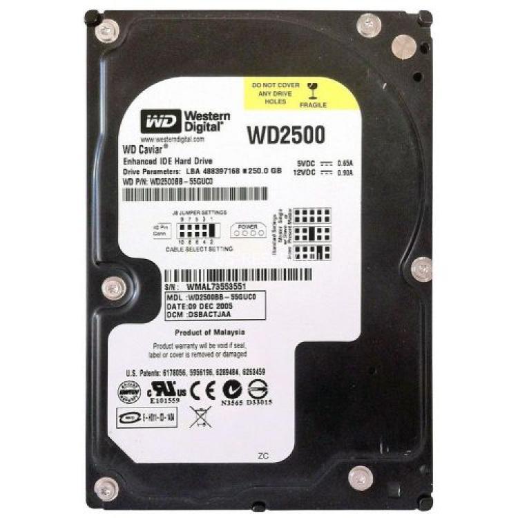 Жесткий Диск Western Digital Caviar 250Gb (U100/7200/2Mb) IDE(WD2500BB-00GUA0)