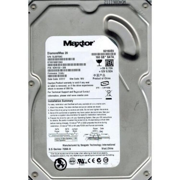 Жесткий Диск Maxtor-Seagate DiamondMax 20 160Gb (U300/7200/8Mb) SATAII(STM3160812AS)