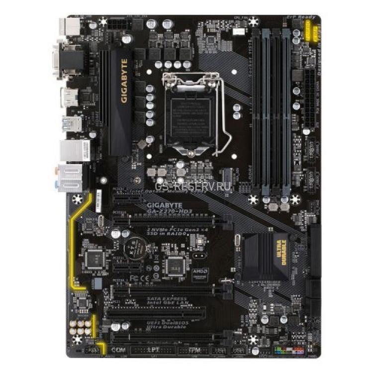 Материнская Плата Gigabyte iZ170 S1151 HT 4DualDDRIV 6SATAIII 1M.2 3PCI-E16x3.0 SLI CrossFire 2PCI-E1x PCI DVI HDMI LAN1000 AC97-8ch 4USB3 ATX(GA-Z270-HD3)