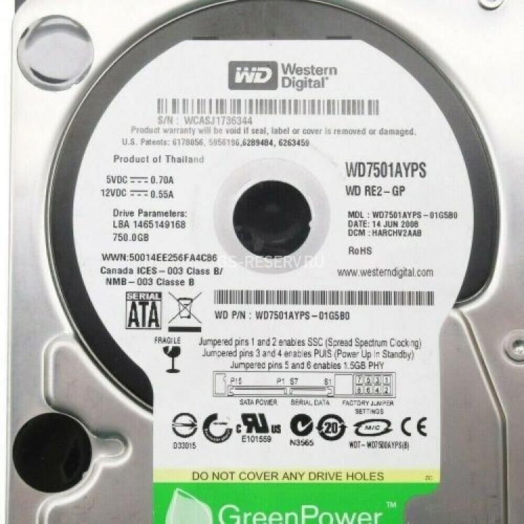 Жесткий Диск Western Digital RE2-GP 750Gb (U300/IntelliPower/16Mb) TLER SATAII(WD7501AYPS)
