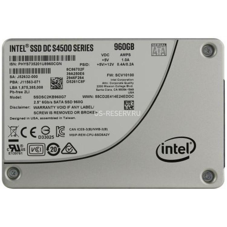 Твердотелый Накопитель SSD Intel DC S4500 Series 960Gb 500/490Мб/сек 6G AES TLC 1DWPD 72K/30K IOPS 1905TBW MBTF 2M SATAIII 2,5" 7mm(SSDSC2KB960G7)