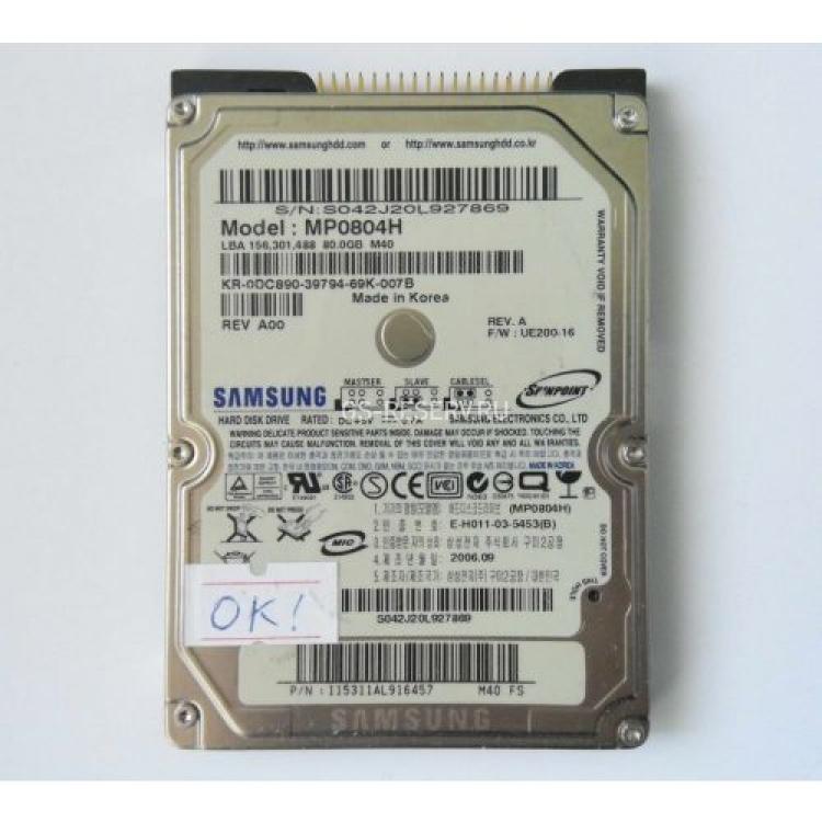 Жесткий Диск Samsung Spinpoint M40 80Gb (U100/5400/8Mb) IDE 2,5"(0993J1CXC11803)