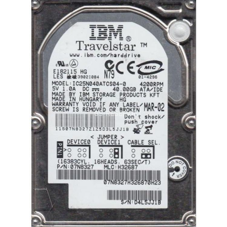 Жесткий Диск IBM Travelstar 40GN 40Gb (U100/4200/2Mb) IDE 2,5"(IC25N040ATCS04-0)