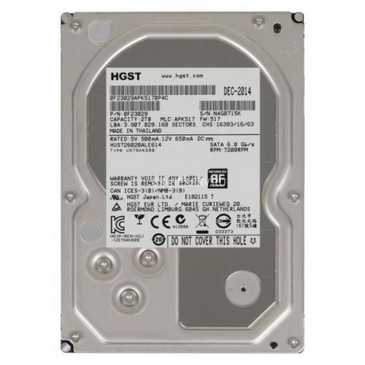 Жесткий Диск HGST Ultrastar 7K6000 2Tb (U600/7200/128Mb) AF Secure Erase 512e 6G SATAIII 3,5"(HUS726020ALE614)