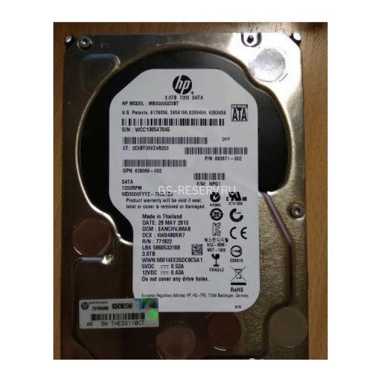 Жесткий Диск HP (Western Digital) RE WD3000FYYZ-70UL1B0 3Tb (U600/7200/64Mb) NCQ TLER 512n 6G RAFF SATAIII For Gen8 Gen9 Gen10(628182-001)