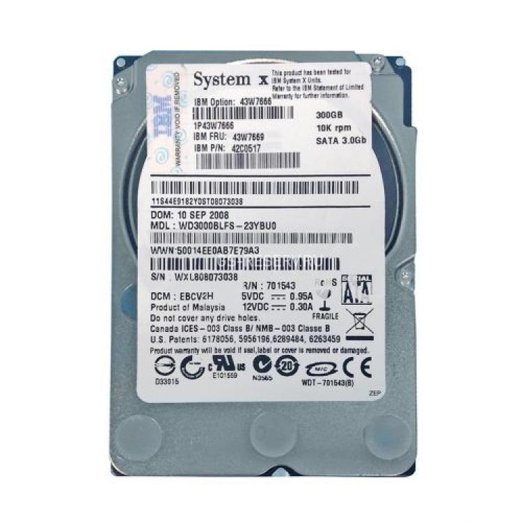 Жесткий Диск IBM Eserver xSeries (Western Digital) VelociRaptor WD3000BLFS-23YBU0 300Gb (U300/10000/16Mb) SATAII 2,5" For dx360M2 HS21 HS21XM LS21 LS22 LS41 LS42 JS12 JS22 JS13 JS43(43W7666)