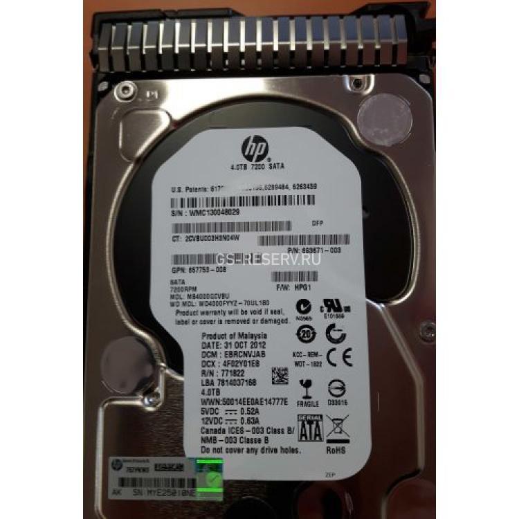 Жесткий Диск HP (Western Digital) RE WD4000FYYZ-70UL1B0 4Tb (U600/7200/64Mb) NCQ TLER 512n 6G RAFF SATAIII For Gen8 Gen9 Gen10(869607-002)