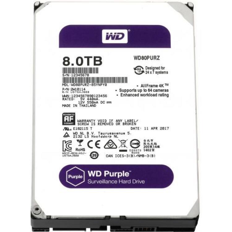 Жесткий Диск Western Digital Purple 8Tb (U600/5400/128Mb) AF 6G SATAIII(WD80PURZ-85YNPY0)