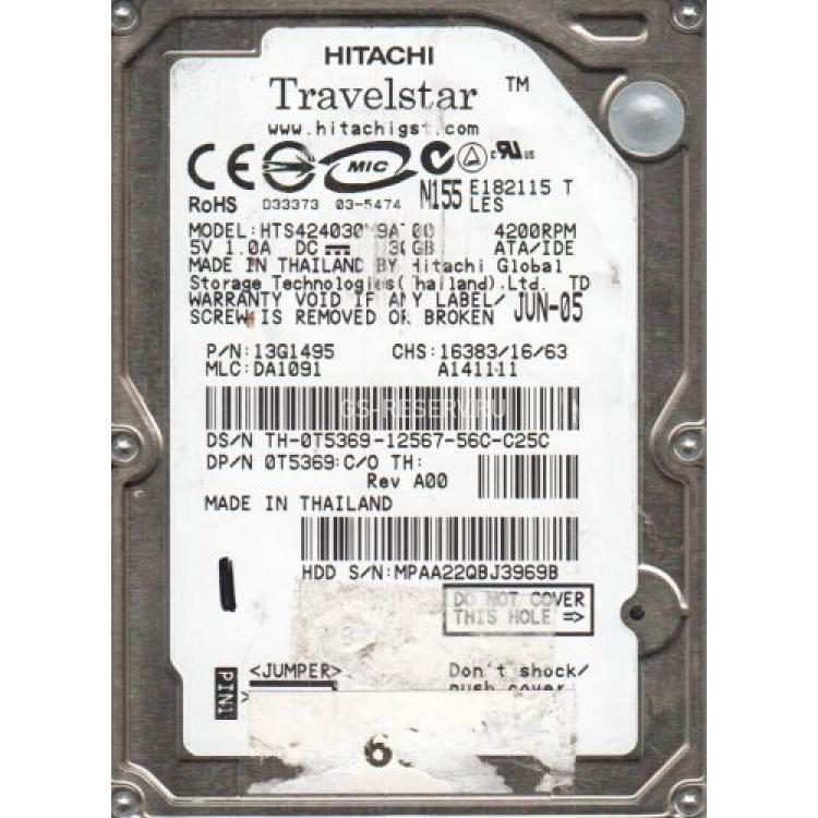 Жесткий Диск Hitachi Travelstar 4K40 30Gb (U100/4200/2Mb) IDE 2,5"(13N6921)