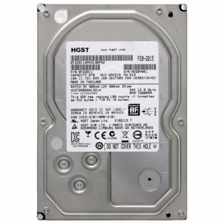 Жесткий Диск HGST Ultrastar 7K6000 6Tb (U1200/7200/128Mb) AF Secure Erase 512e 12G SAS 3,5"(HUS726060AL5214)