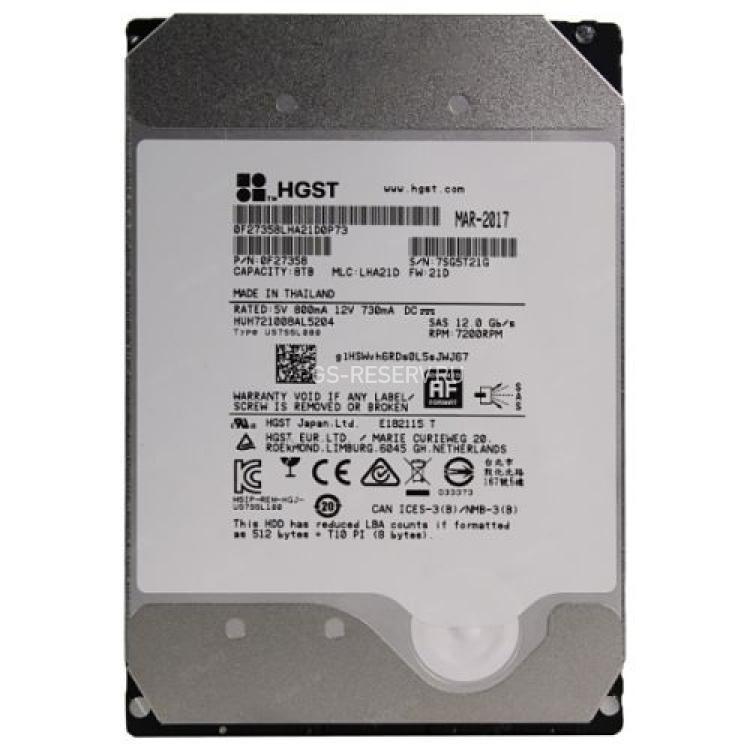 Жесткий Диск HGST Ultrastar He10 8Tb (U1200/7200/256Mb) Helium AF Secure Erase 512e 12G SAS 3,5"(0F27358)