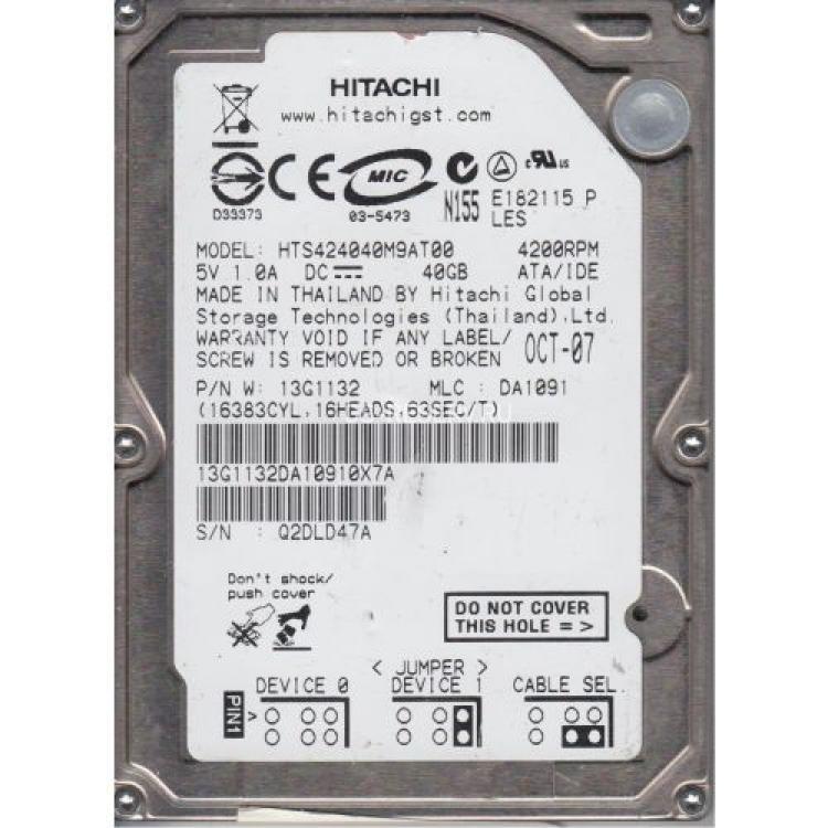 Жесткий Диск Hitachi Travelstar 4K40 40Gb (U100/4200/2Mb) IDE 2,5"(HTS424040M9AT00)