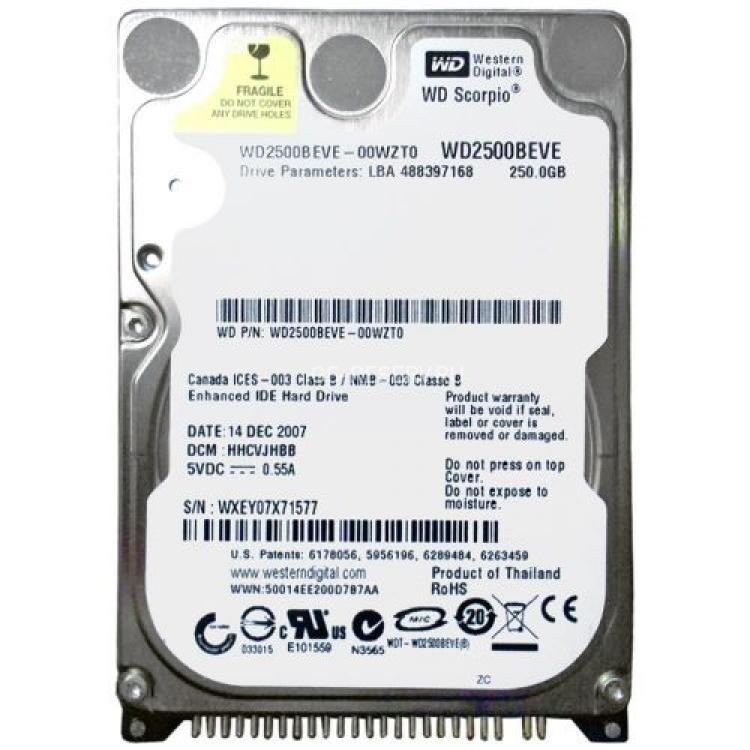 Жесткий Диск Western Digital Scorpio Blue 250Gb (U100/5400/8Mb) IDE 2,5"(WD2500BEVE)