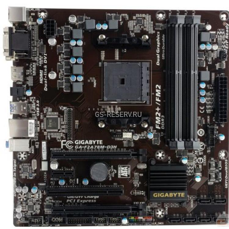 Материнская Плата Gigabyte v.3.0 AMD A78 SocketFM2+ 4DualDDRIII 6SATAIII 2PCI-E16x3.0 PCI-E1x PCI SVGA DVI HDMI LAN1000 AC97-8ch Optical 2USB3 mATX(GA-F2A78M-D3H)