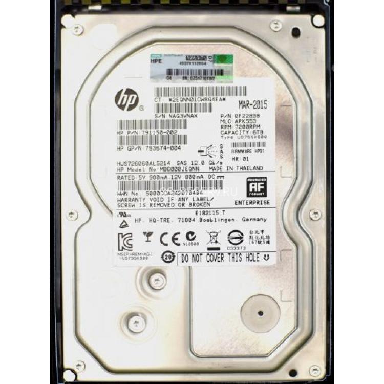 Жесткий Диск HP (HGST) Ultrastar 7K6000 HUS726060AL5214 6Tb (U1200/7200/128Mb) AF Secure Erase 512e 12G SAS 3,5" For Gen5 Gen6 Gen7 Gen8 Gen9 Gen10 D6020 D6000 Apollo Gen10 StoreVirtual 3000 3200(861754-B21)