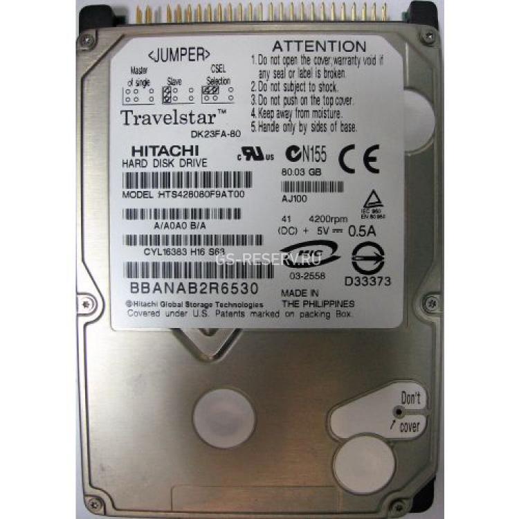 Жесткий Диск Hitachi Travelstar 5K100 80Gb (U100/4200/8Mb) IDE 2,5"(DK23FA-80)