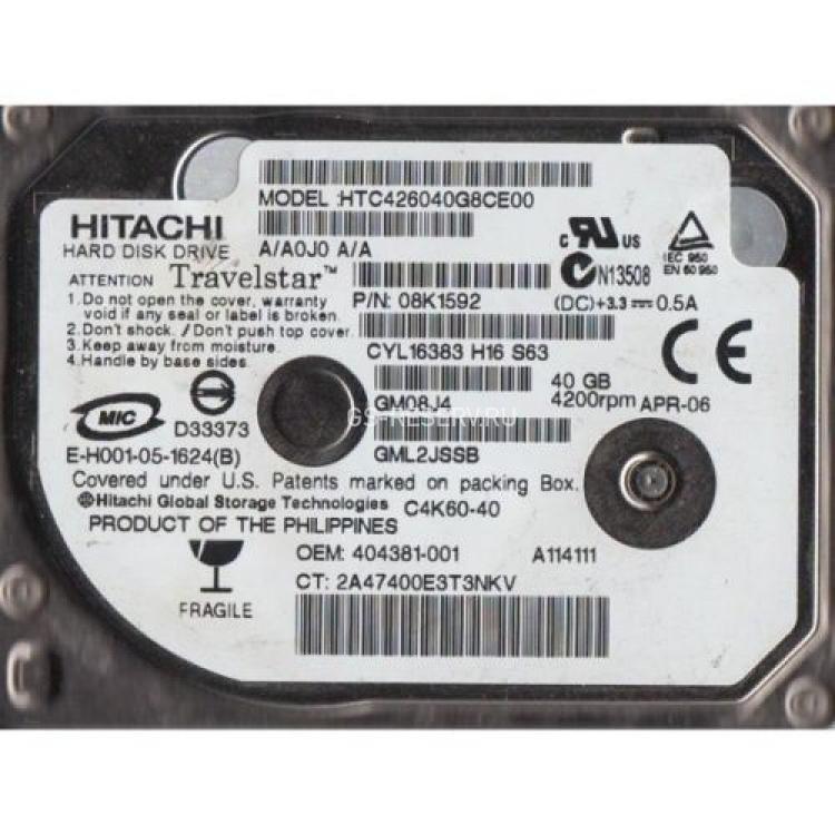 Жесткий Диск Hitachi Travelstar C4K60 40Gb (U100/4200/2Mb) ZIF 1,8"(404381-001)