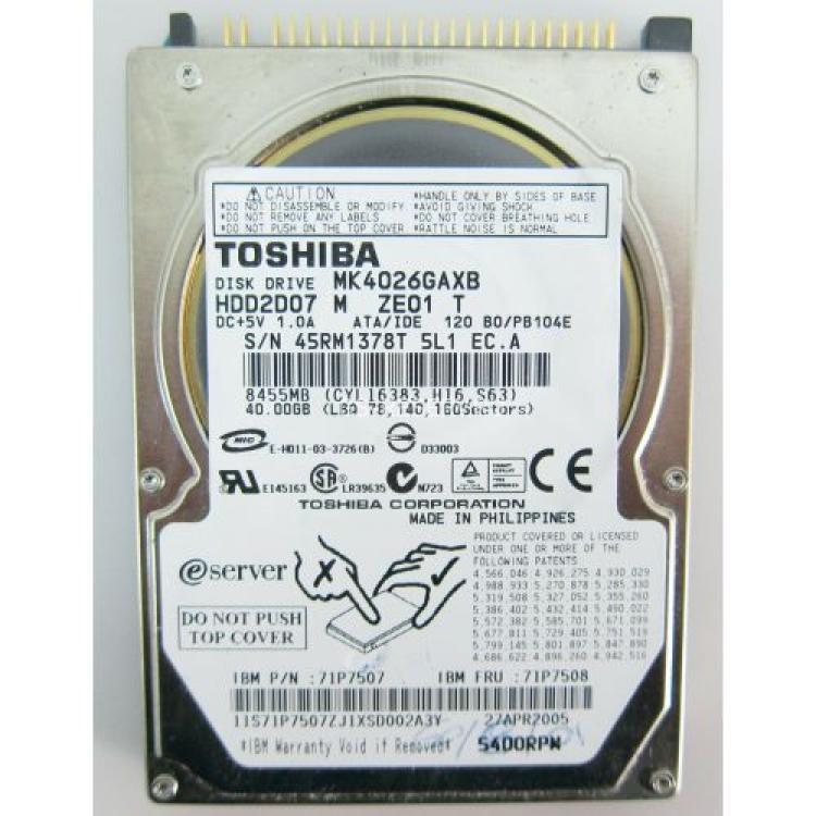 Жесткий Диск Toshiba 40Gb (U100/5400/16Mb) IDE 2,5"(MK4026GAXB)